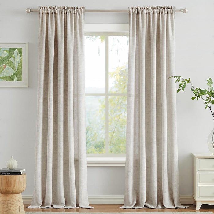 Country Style Natural Burlap Linen Window Treatment Sheer Curtains - Melodieux (2 Panels)