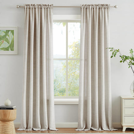 Light Filtering Drapery Panels European Flax Linen Window Curtains for Bedroom (2 Panels)