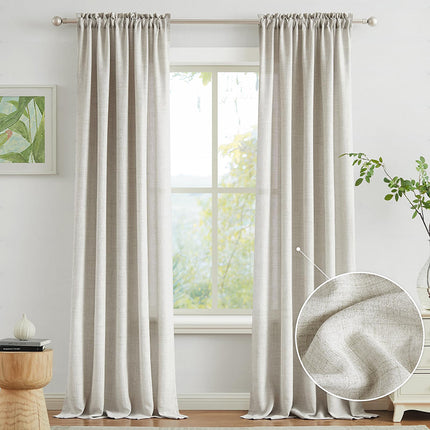 Stile country naturale tela di lino trattamento per finestre Tende a doppio pannello Melodieux(2 pannelli)