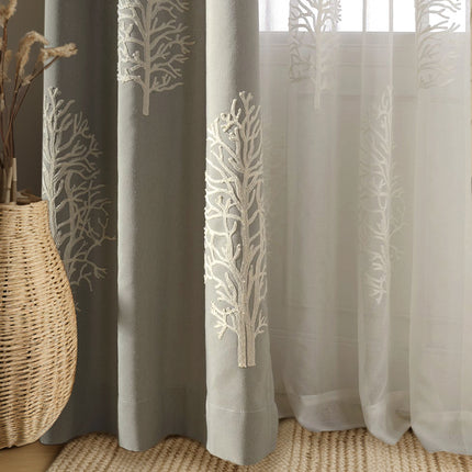 Single Panel Window Treatment Rod Pocket Leaf Embroidered Sheer Curtains (1 Panel)
