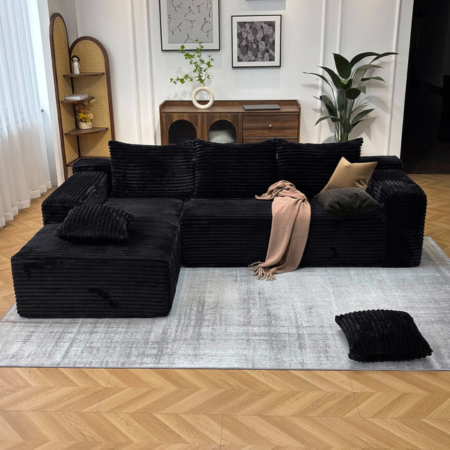 Plush Corduroy Fabric L-Shape Modern Modular Sponge Sofa with Deep Seat