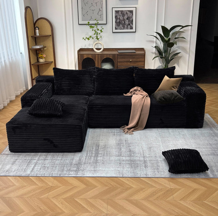 Plush Corduroy Fabric L-Shape Modern Modular Sponge Sofa with Deep Seat