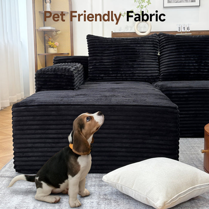 Plush Corduroy Fabric L-Shape Modern Modular Sponge Sofa with Deep Seat