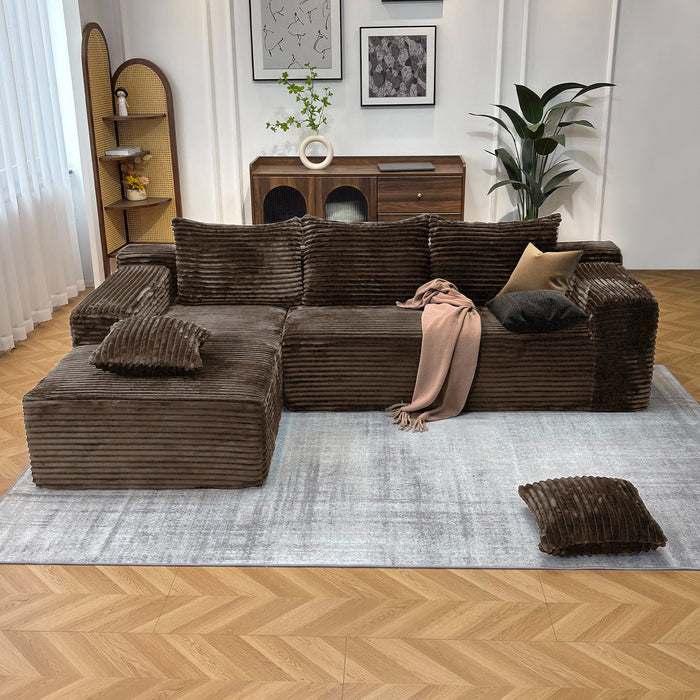 Plush Corduroy Fabric L-Shape Modern Modular Sponge Sofa with Deep Seat