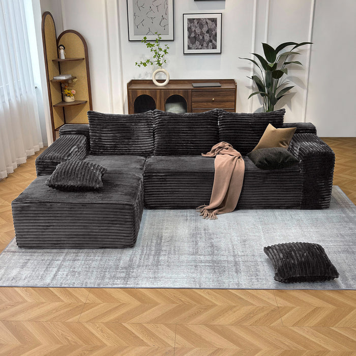 Plush Corduroy Fabric L-Shape Modern Modular Sponge Sofa with Deep Seat