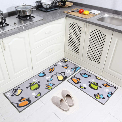 Grey Kitchen Rug Set Washable Pots and Pans Design Decoration Floor Mats