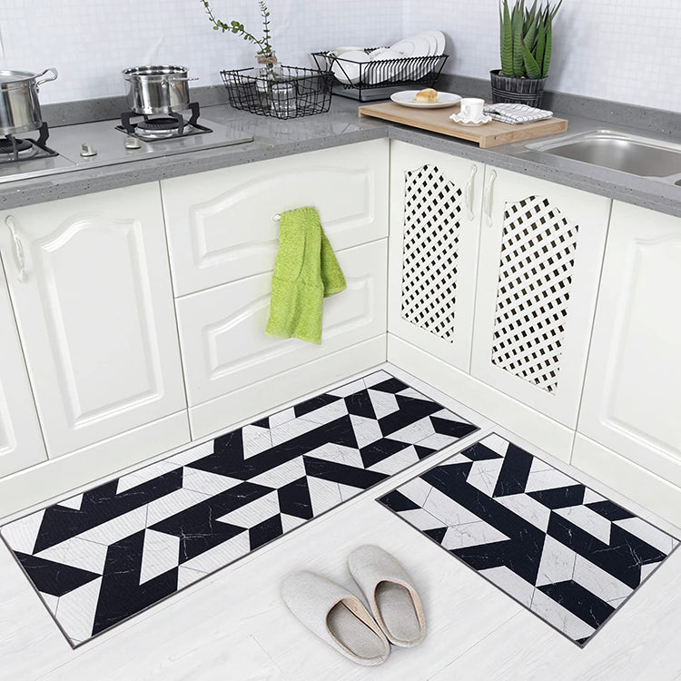 Farmhouse Kitchen Rugs Set 2 Pieces Cushioned Anti-Fatigue Kitchen Floor  Mat 2/5 Inch Thick Black White Plaid Runner Rug Washable Comfort Standing