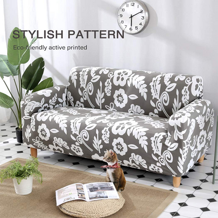Printed Grey Sofa Cover Stretch Couch Slipcovers for 4 Seat Sofa