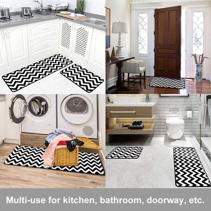 2 Pieces Microfiber Chevron Non-Slip Soft Kitchen Mat Bath Rug Doormat Runner Carpet Set