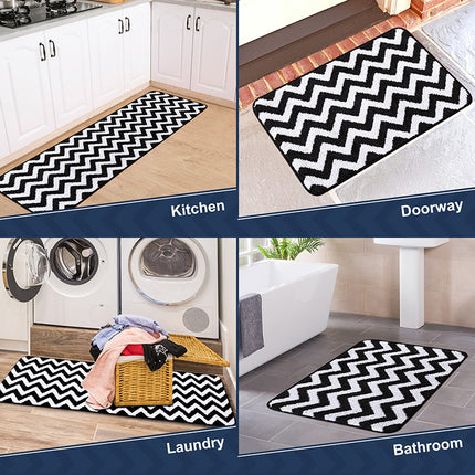 2 Pieces Microfiber Chevron Non-Slip Soft Kitchen Mat Bath Rug Doormat Runner Carpet Set