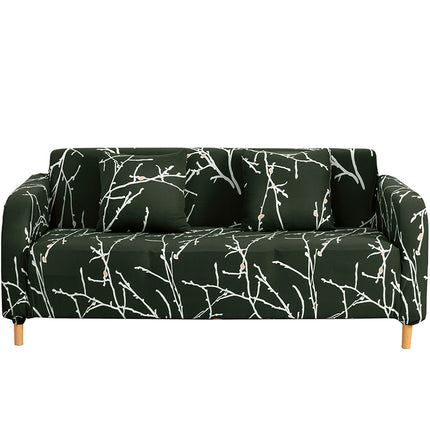 Stretch-Sofabezüge 3-Sitzer und Zweisitzer Green Leaves bedruckter Couchbezug Universelle elastische Sofabezüge für 3 Kissensofas