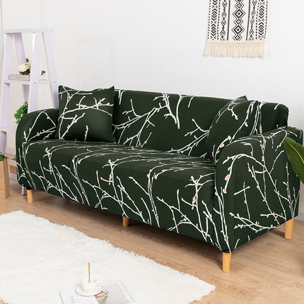 Stretch Sofa Covers 3 Seater Green Leaves Printed Universal Elastic Couch Slipcovers