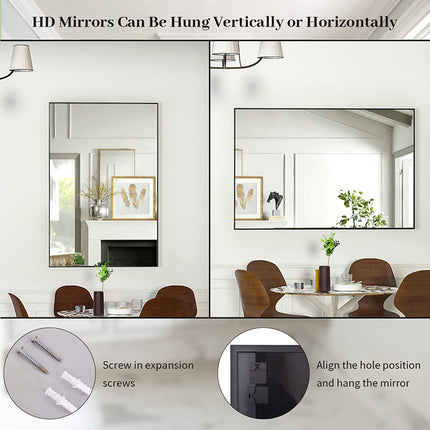 Melodieux Designer Metal Frame Rectangular Wall Mirrors for Bathrooms & Entryways