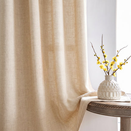 Ruffle Tape Country Rustic Beige Linen Sheer Curtains (2 Panels)
