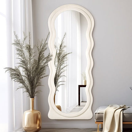 Irregular Flannel Frame Wavy Dressing Wall Mounted Floor Full Length Mirrors (24x63)