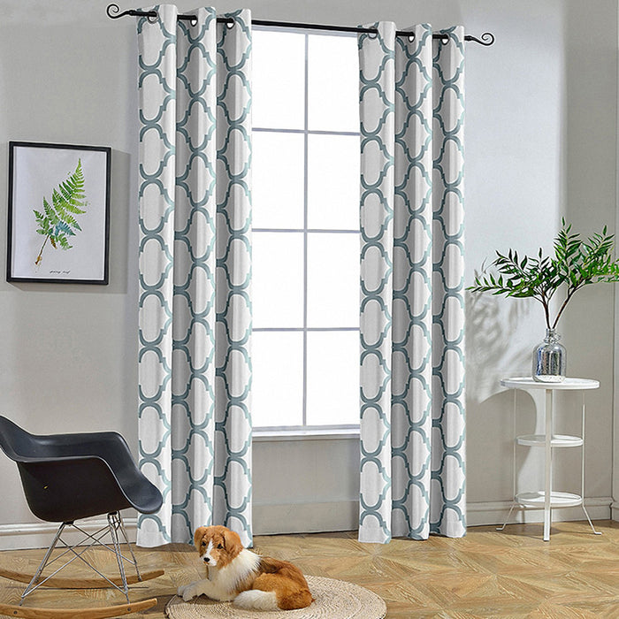 Moroccan Pattern Drapes Off White Blackout Grommet Curtains for Living Room Bedroom (2 Panels)