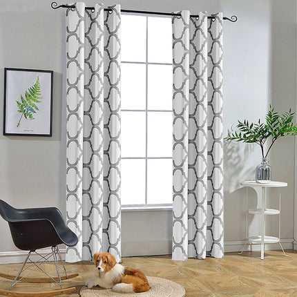 Moroccan Pattern Drapes Off White Blackout Grommet Curtains for Living Room Bedroom (2 Panels)