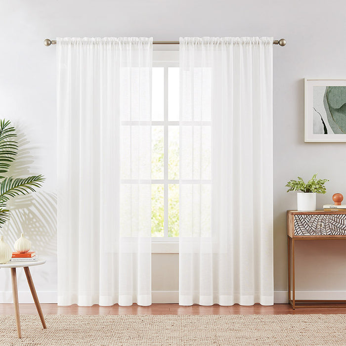 Modern Beige Natural Linen Look Rod Pocket Sheer Curtains for Sliding Glass Door(2 Panels)