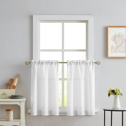 Solid White Linen Curtain Rod Pocket Valances for Home Decor (2 Panels)
