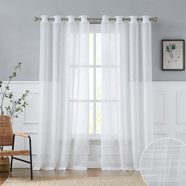 Light Filter Half Privacy Grommet White Sheer Curtains for Living Room Window Drapes (2 Panels)