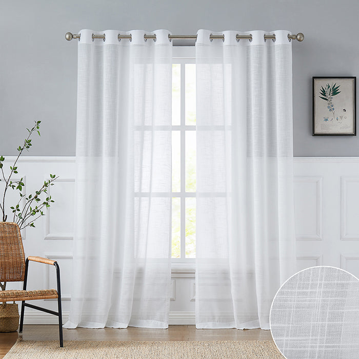 Light Filter Half Privacy Grommet White Sheer Curtains for Living Room Window Drapes (2 Panels)