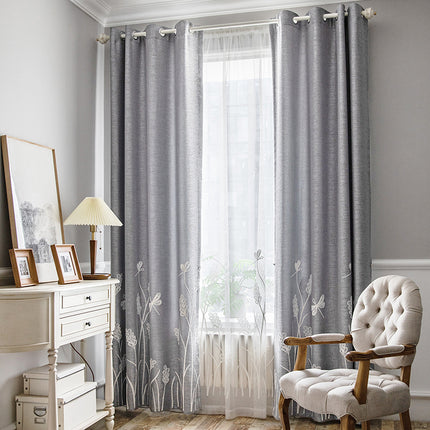 Stile casa colonica grande finestra occhiello drappeggiato blu grano ricamato lino ampie tende per soggiorno (1 pannello)