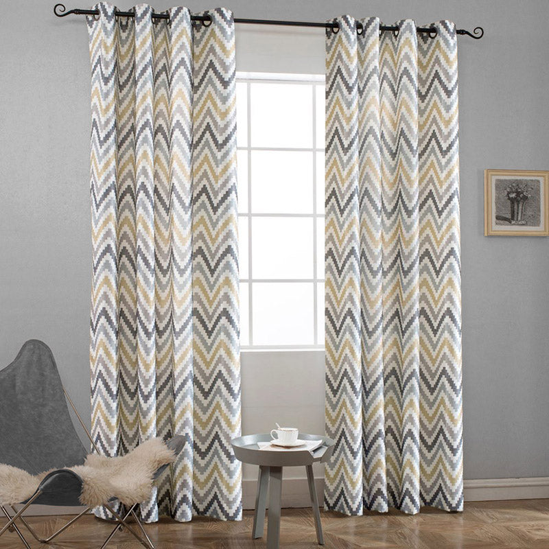 Melodieux Chevron Grommet Top Pattern Window Curtains for Living Room(
