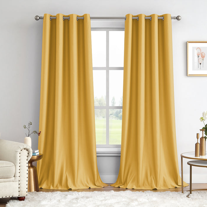 Melodieux Green Striped Jacquard Room Darkening Curtains for Living Room (2 Panels)