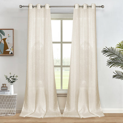 Rod Pocket 84 inches long Beige Soft Linen Sheer Curtains for Window (2 Panels)