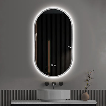 Овальные светодиодные зеркала Рама из алюминиевого сплава Умное сенсорное зеркало со светодиодной подсветкой
