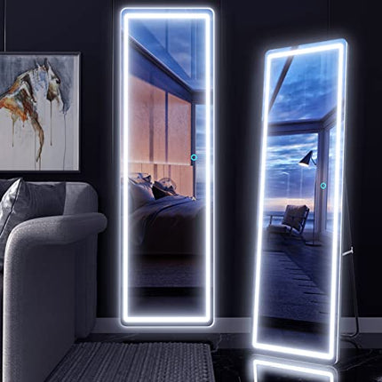Melodieux Rounded Corners Floor Standing Mirror with LED Light(21x 64）
