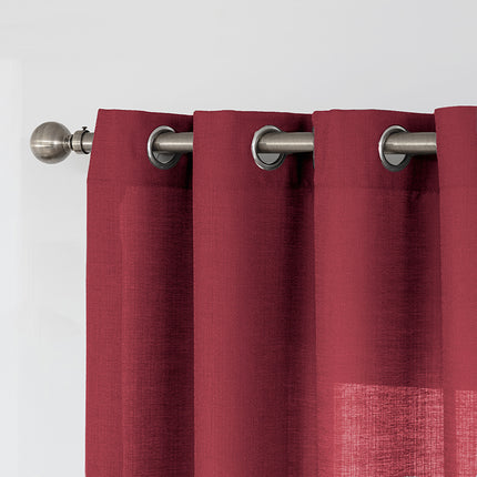 Flax Linen Grommet Top elegant Burgundy long Semi Sheer Curtains for Bedroom(2 Panels)