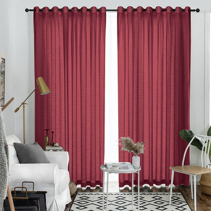 Flax Linen Grommet Top elegant Burgundy long Semi Sheer Curtains for Bedroom(2 Panels)