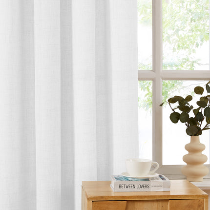 Natural Burlap Style Country Rustic Linen Sheer Curtains with Ruffle Tape (2 Panels)
