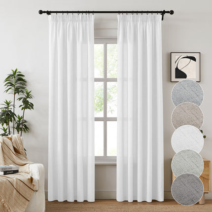 Ruffle Tape Country Rustic Beige Linen Sheer Curtains (2 Panels)