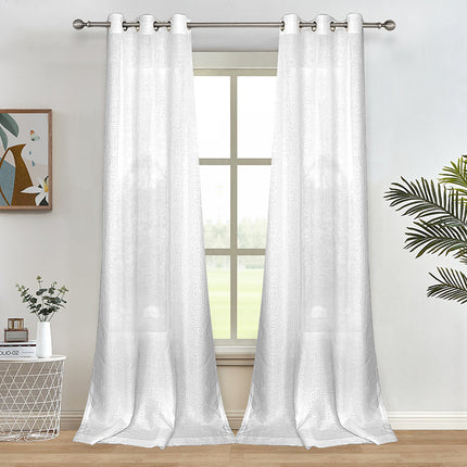 Rod Pocket 84 inches long Beige Soft Linen Sheer Curtains for Window (2 Panels)